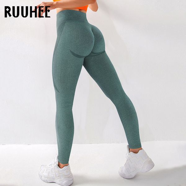 

ruuhee seamless legging pants sports clothing solid high waist full length workout for fittness yoga leggings, Black