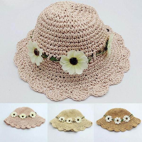 

party hats children straw sunhat breathable summer beach princess travel flower
