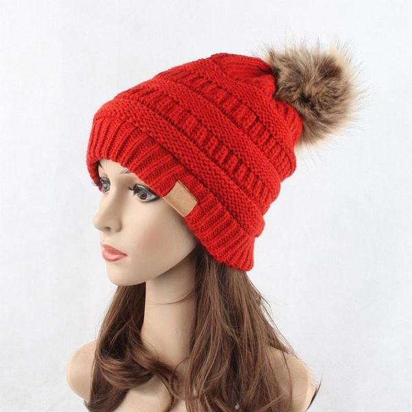 

beanie/skull caps fashion women woolen yard faux fur pom winter beanie outdoor warm hat cap, Blue;gray