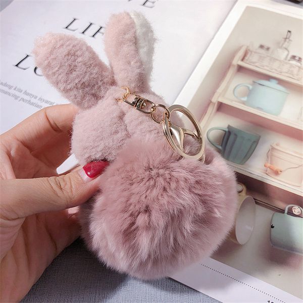 

симпатичные мягкие пушистые шерсти кролика rex pom pom брелок кролик брелок chaveiro кролик сумка автомобилей украшение fur ball key ring ne, Silver