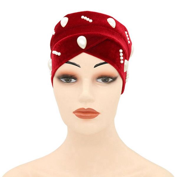 

beanie/skull caps muslim turban hat hair bonnets for women gold velvet hooded fashion nail pearl elastic sponge head wrap tb-89, Blue;gray