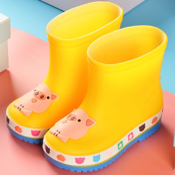 

new children' rain boots pvc kids cartoon shoes non-slip water shoes waterproof rain boots removable plus velvet girl rainboots, Black;grey