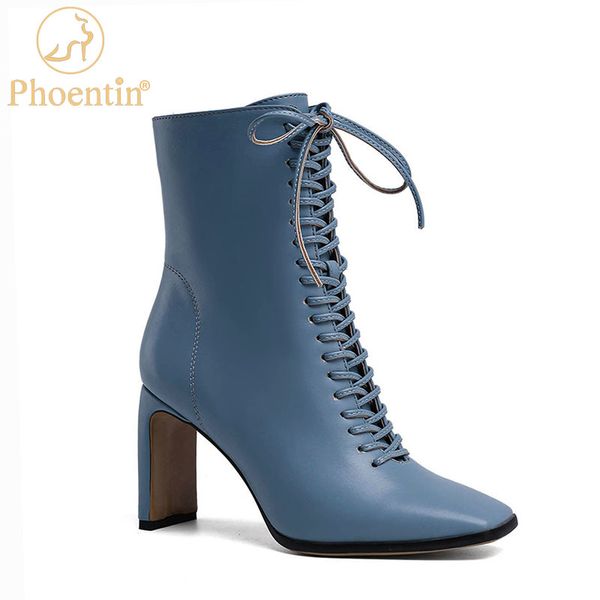 

phoentin blue women's autumn shoes 2020 vintage boots cross tied with zip beautiful women's shoes square toe brown ft1098, Black