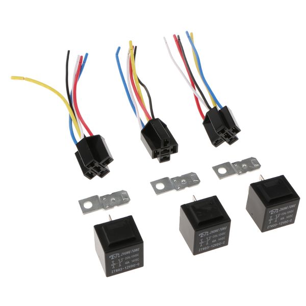 

pack of 3pcs dc 12v 40 amp automotive changeover relay 5-pin spdt relays with harness socket set