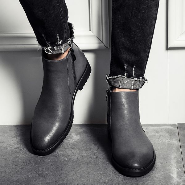 

fashion-men shoes selling 2020 new fashion mens casual martin boots big size lower leather shoes high quality, Black