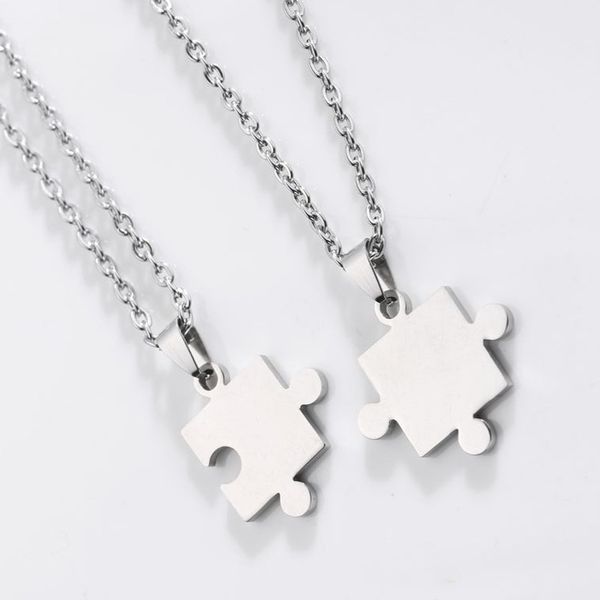 

1pcs stainless steel love couple awareness quote lovers family friend gift puzzle geometry pendant necklace jewelry, Silver