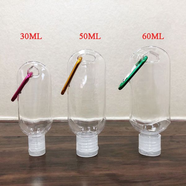 

30ml/50ml/60ml empty hand sanitizer bottle with hook keychain carriers travel disinfectant soap liquid reusable portable bottles container