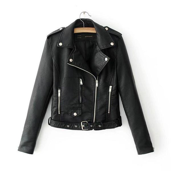 

2019 autumn women black slim cool lady pu leather jackets sweet female zipper faux femme outwear coat plus size short jackets sh190829, Black;brown
