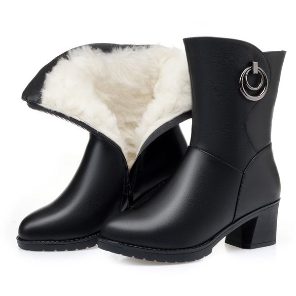 

boots 100% natural full cowhide wool winter shoes fashion warm snow in-tube women black high heels