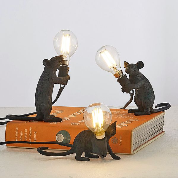 Современная черно-белая настольная лампа в британском стиле с изображением животных, настольная лампа с мышью из смолы, прикроватная тумбочка для спальни, кабинет, художественное украшение, освещение для дома