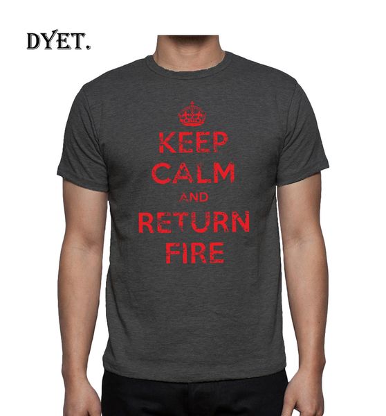 

fashion slim short sleeve o neck new keep calm and return fire t-shirt - mens heavy cotton t-shirt all sizespolyester t shirts