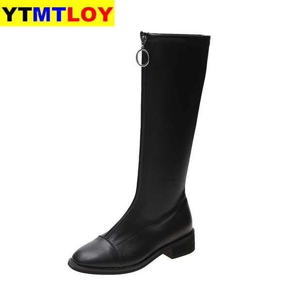 

2020 women fashion knee high boots for female brand black warm shoes lady comfortable pu leather shoes size 35-39