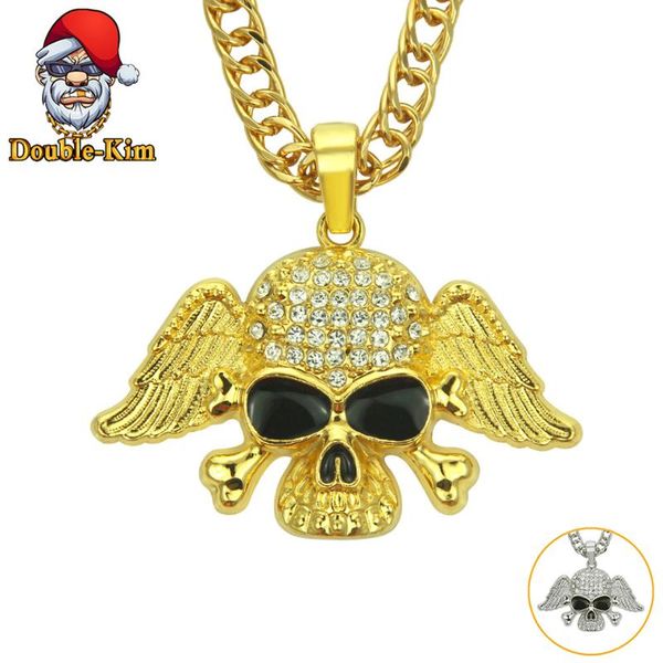

angelic skull zircon pendant necklace men hiphop rock street culture zinc alloy inlaid zircon chain necklace fashion man jewelry, Silver