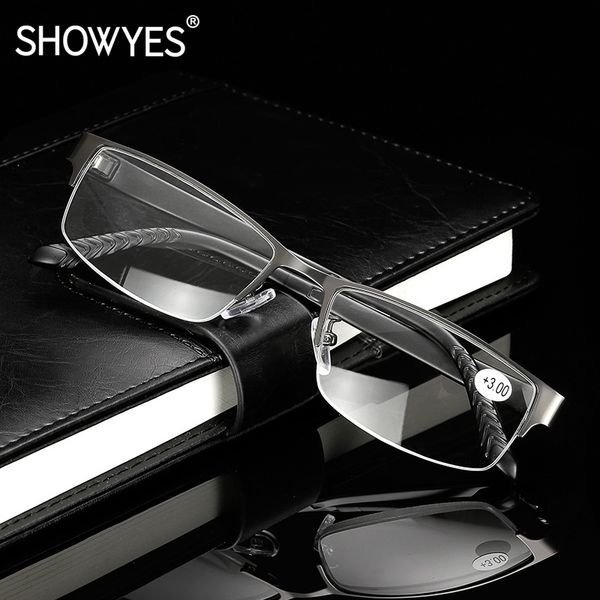 

2020 reading glasses business men half frame ultra-light presbyopic eyeglasses elderly metal frame hyperopia eyewear male 578, White;black
