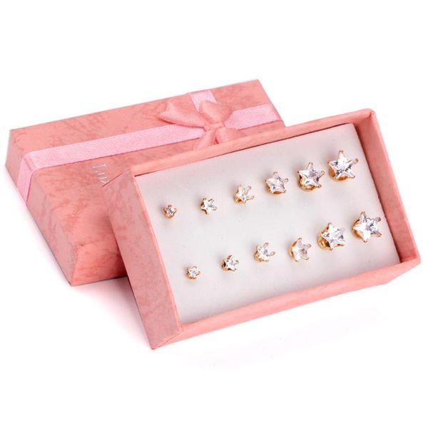 

luxukisskids jewellery star zircon stud earring sets for women gold/steel 6pairs/box vintage earring 2020 fashion jewelry, Golden;silver