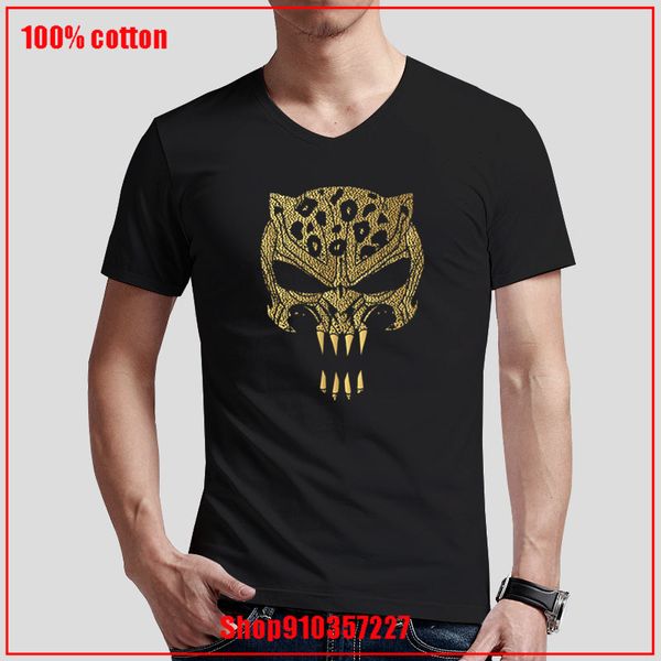 

100% cotton for men short sleeve leopard skull punisher black panther wakanda king erik kllmonger v-neck print men