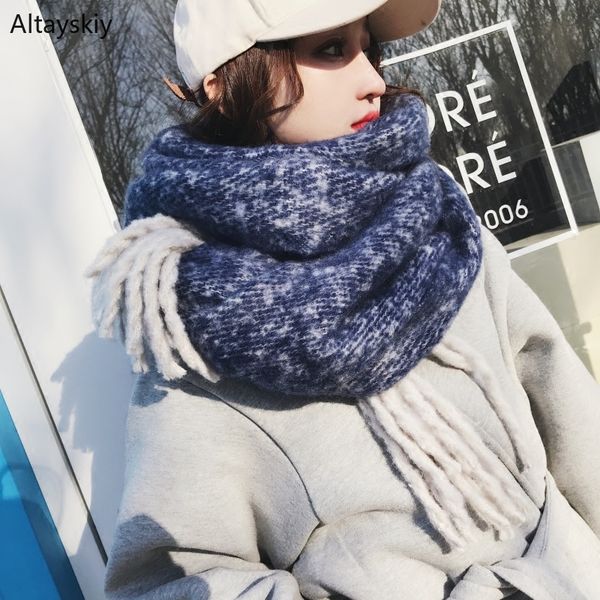 

scarves women winter large thicker simple tassel knitted womens scarfs trendy soft korean style all-match lovely students shawls, Blue;gray