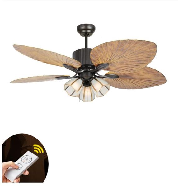 

european-style retro living room remote control ceiling fans restaurant living room fans light pure copper lampshad