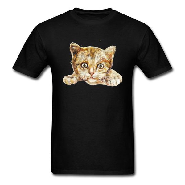 

ill be around 2018 new t shirt custom men cute cat black t-shirt watercolor art animal painting o neck cotton