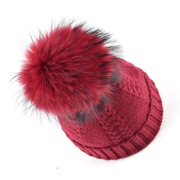 

winter beanies fur hats for women knitted wool hat 100%real raccoon fur ball solid color cap for casual women's hat, Blue;gray