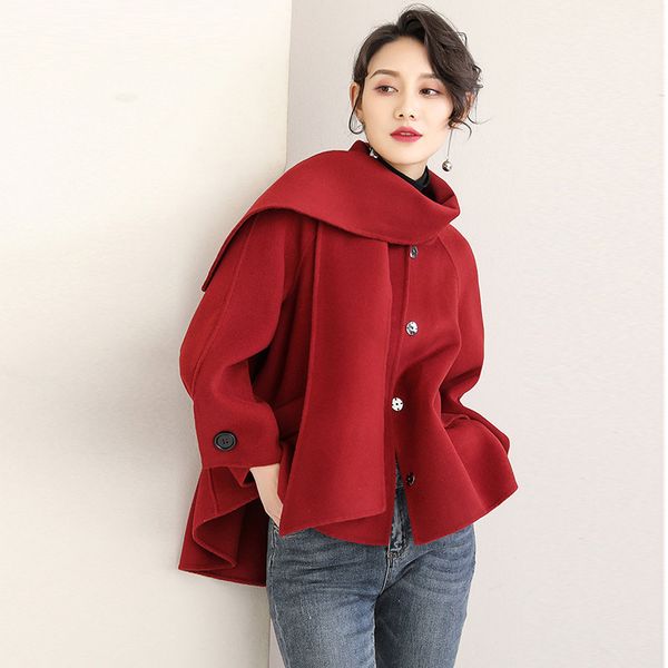 

women's wool & blends 100% coat female jacket red korean cloak black fashion overcoat women spring autumn coats and jackets 2021 19qlh1