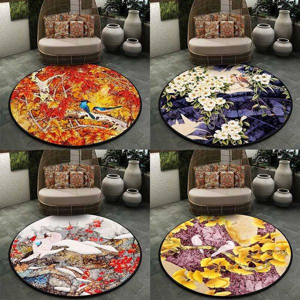 

carpets retro chinese style living room bedroom study bedside carpet flower bird printed non-slip floor mat household area rugs