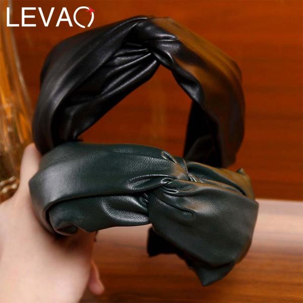 

hair accessories levao solid pu leather hairbands vintage cross knotted wide hoops for women exquisite 4 colors fashion female headbands