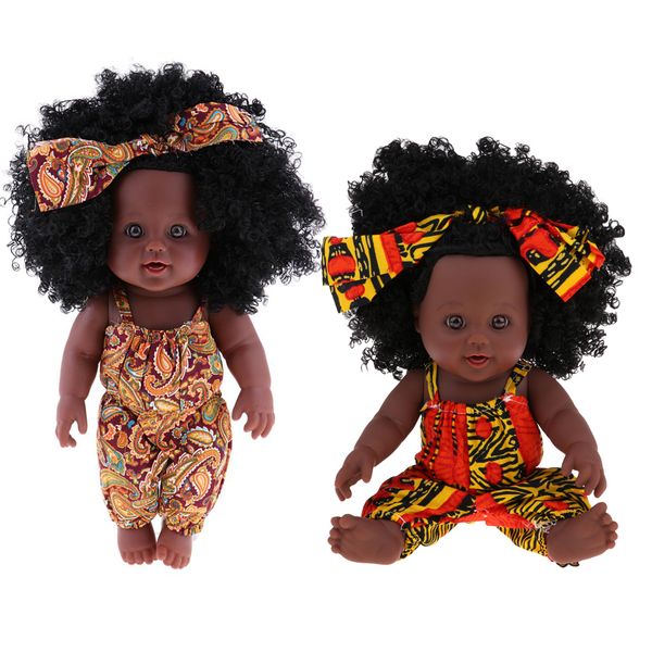 

2 pieces 12inch reborn african american baby girl doll vinyl newborn doll