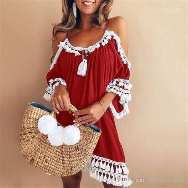 

panelled tassel dress backless loose sundress female lace print clothing designer summer dresses spaghetti strap, Black;gray