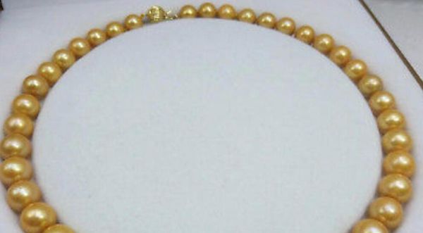 

11-12mm natural golden pearl necklace 18" 36" yellow clasp, Silver