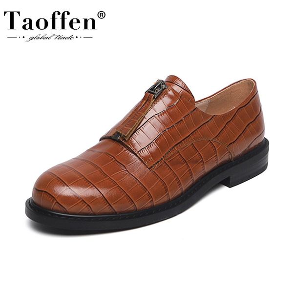 

taoffen women flats genuine leather casual classics shoes woman round toe lace up daily office work flats footwear size 33-40, Black
