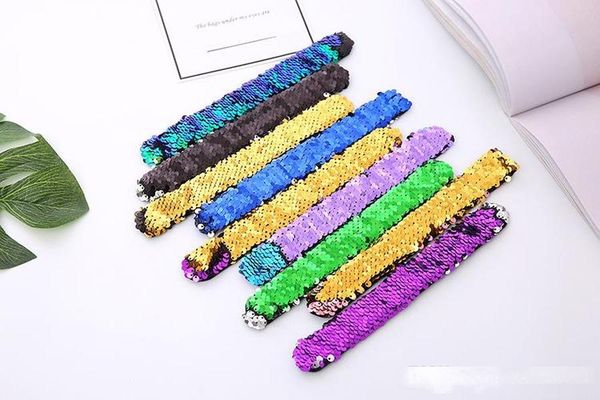 

girl slap bracelets mermaid sequin wristband double colors glitter slap bracelet kids party favors 21 designs optional 50pcs
