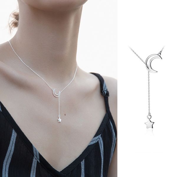 

fashion 925 sterling silver chains necklaces women stars dainty sweet moon necklace luxury adjustable fine jewelry