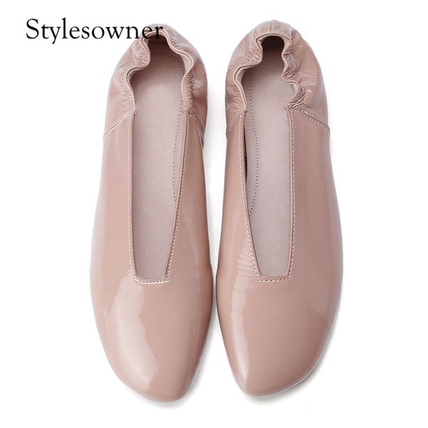 

stylesowner korean leisure style woman pumps low heels patent leather student shoes slip-on spring autumn casual pumps shallow, Black