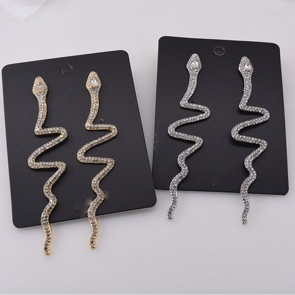 

2020 new korean version of snake-shaped rhinestone exaggerated earrings temperament net red personality long earrings female european and am, Golden;silver