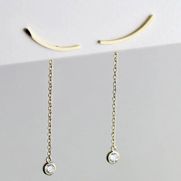 

lozrunve hawaiian jewelry wholesale ear climber 925 silver handmade crawler front back tassel chain earrings, Golden;silver