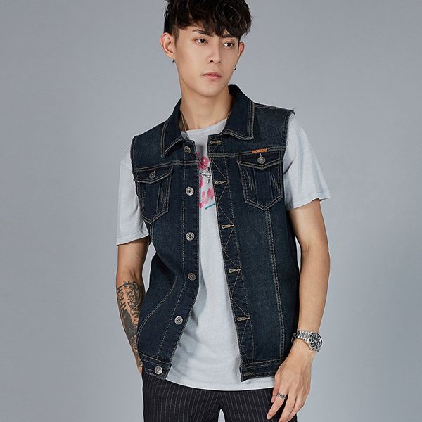 

mens vest black blue denim cowboy vests men sleeveless casual big size 5xl 6xl 7xl 8xl veste gilet homme uomo kamizelka chaleco t200910, Black;white