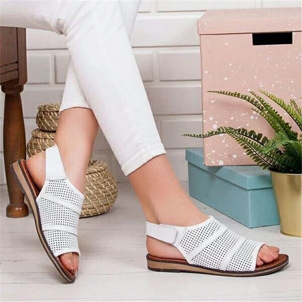 

женщина сандалии peep toe дамы новый комфортные сплошные бич обувь женский лодыжки ремень hook loop flats женская обувь плюс размер 43, Black