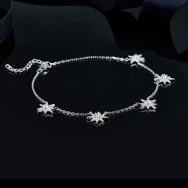 

eight pointed star 925 sterling silver ankle chain star pendant tassel chain summer beach women wedding jewelry, Red;blue