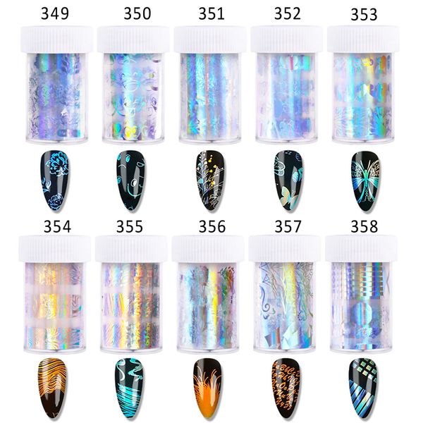 

4*100cm/roll holographic nail foil mix butterfly flower leaf designs nail art transfer stickers 3d tips slider decals decoration, Black