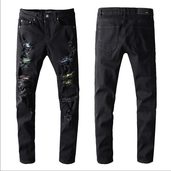 

2019 designer jeans new fashion mens designer brand jeans skinny ripped destroyed stretch slim fit hop hop pants with holes for men, Blue