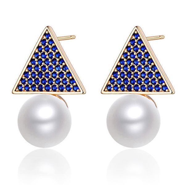 

luxury colorful zirconia stud earrings with pearl cz gold small triangle pearl earrings for women jewelry girls gifts, Golden;silver