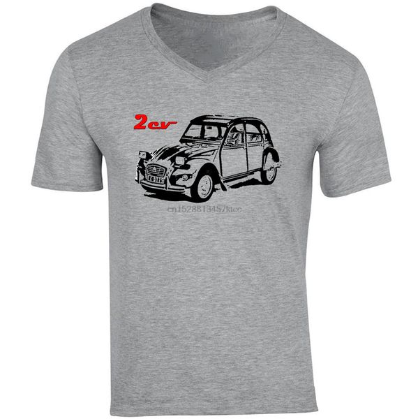 

french car 2cv pcopy - new cotton grey v-neck tshirt