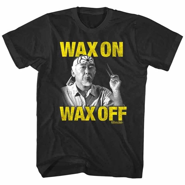 

official karate kid mr miyagi chopsticks wax on wax off mens t shirt