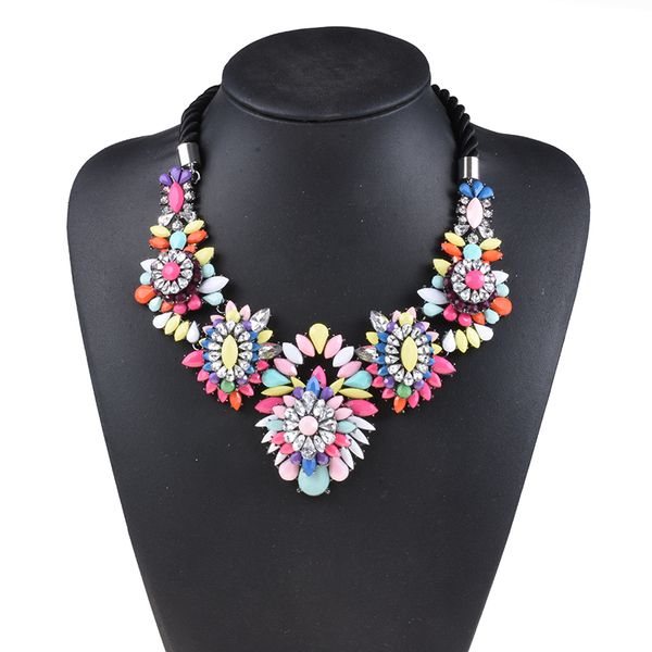 

chokers 2021 statement necklaces women crystal acrylic rainbow flower shourouk necklace femme ethnic jewelry, Golden;silver