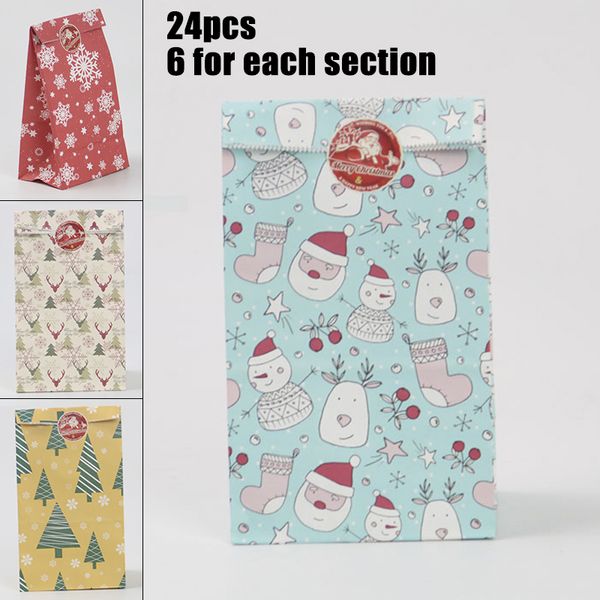 

24pcs christmas kraft paper bag square base oil-proof packing bags gifts boxes