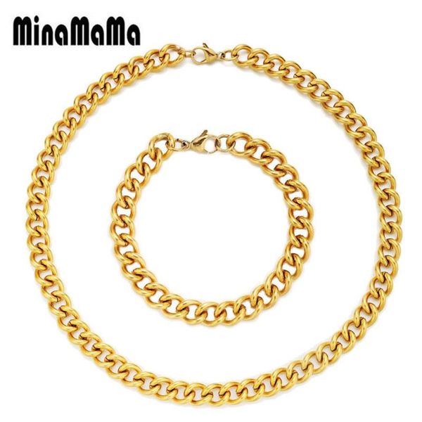 

hip hop lobster clasp chunky chain jewelry sets for woman men stainless steel necklace bracelet sets, Silver