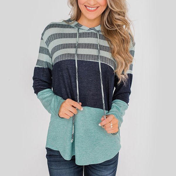 

striped color block women hoodies 2020 spring drawstring casual sweatshirt hoodie ladies plus size loose sweatshirts pullover, Black