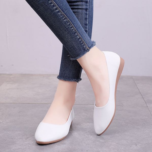

fashion women pointed toe loafers shoes comfortable leather slip on soft pu shoes ballet casual flats shoe 553, Black