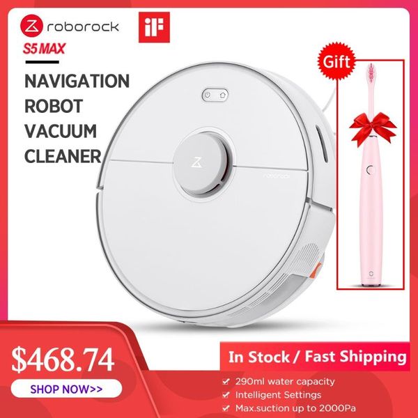 

roborock s5 max laser navigation robot vacuum cleaner wifi app control automatic sweep sterilize ai recharge upgrade of s50 s55